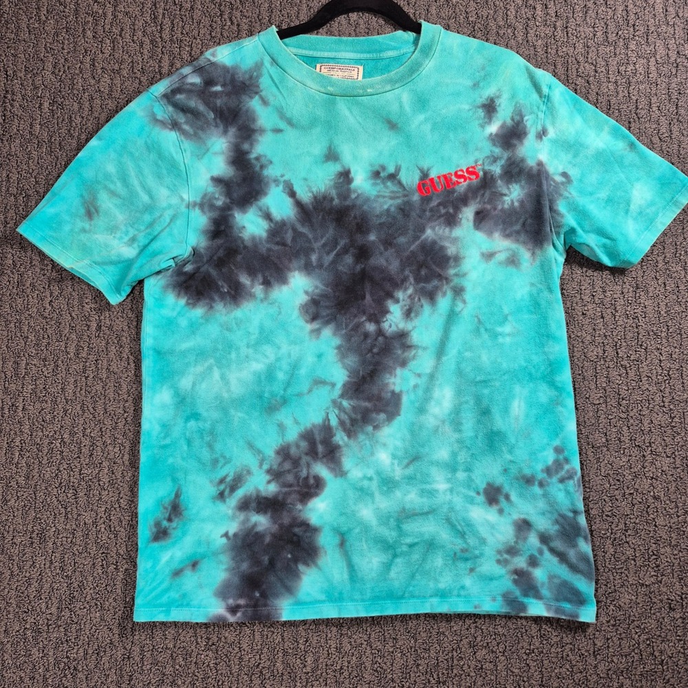 Guess Originals T-Shirt Mens Small Teal Black Tie Dye Embroidered M0GI1WRA281